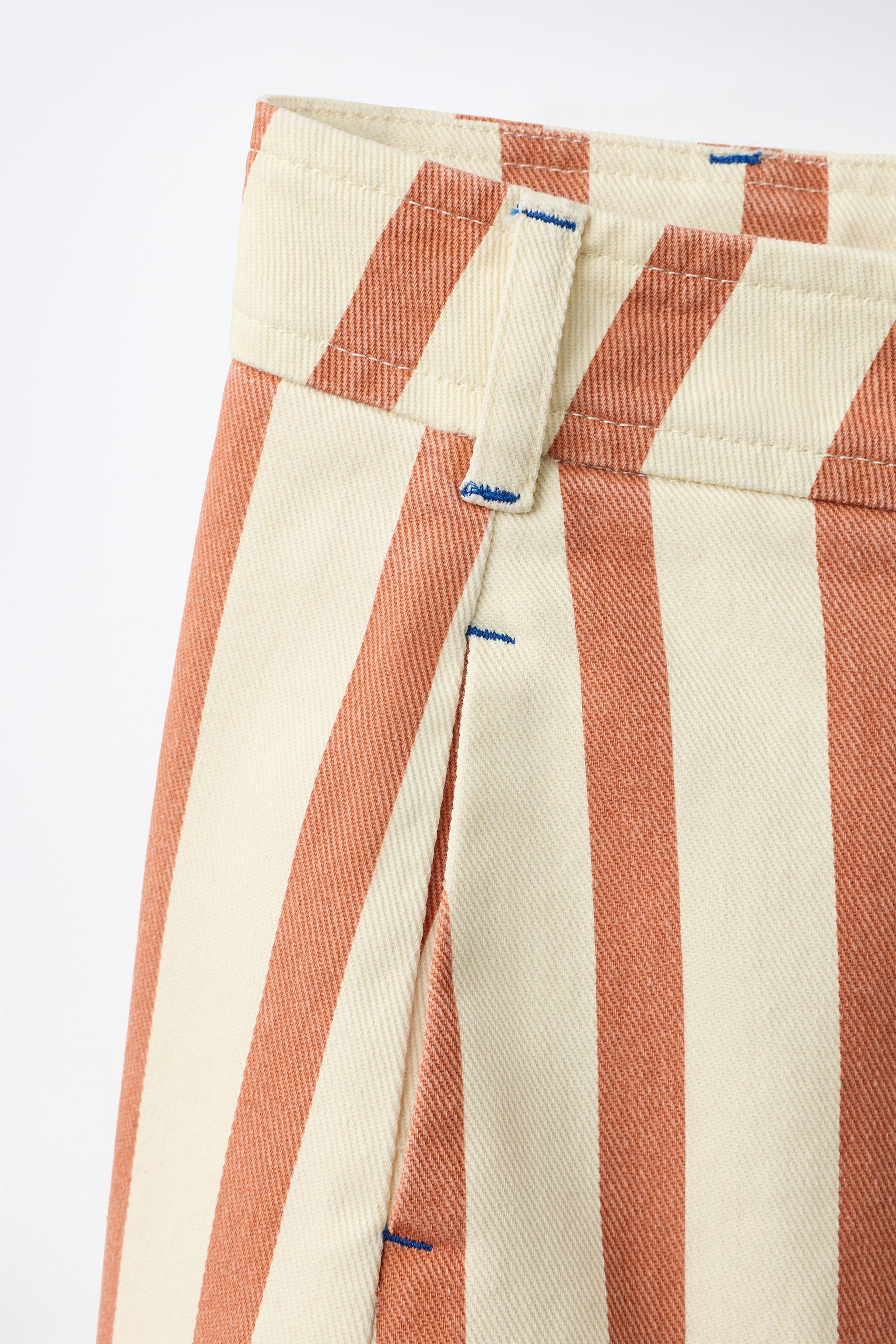 STRIPED FLORAL EMBROIDERED BALLOON TROUSERS